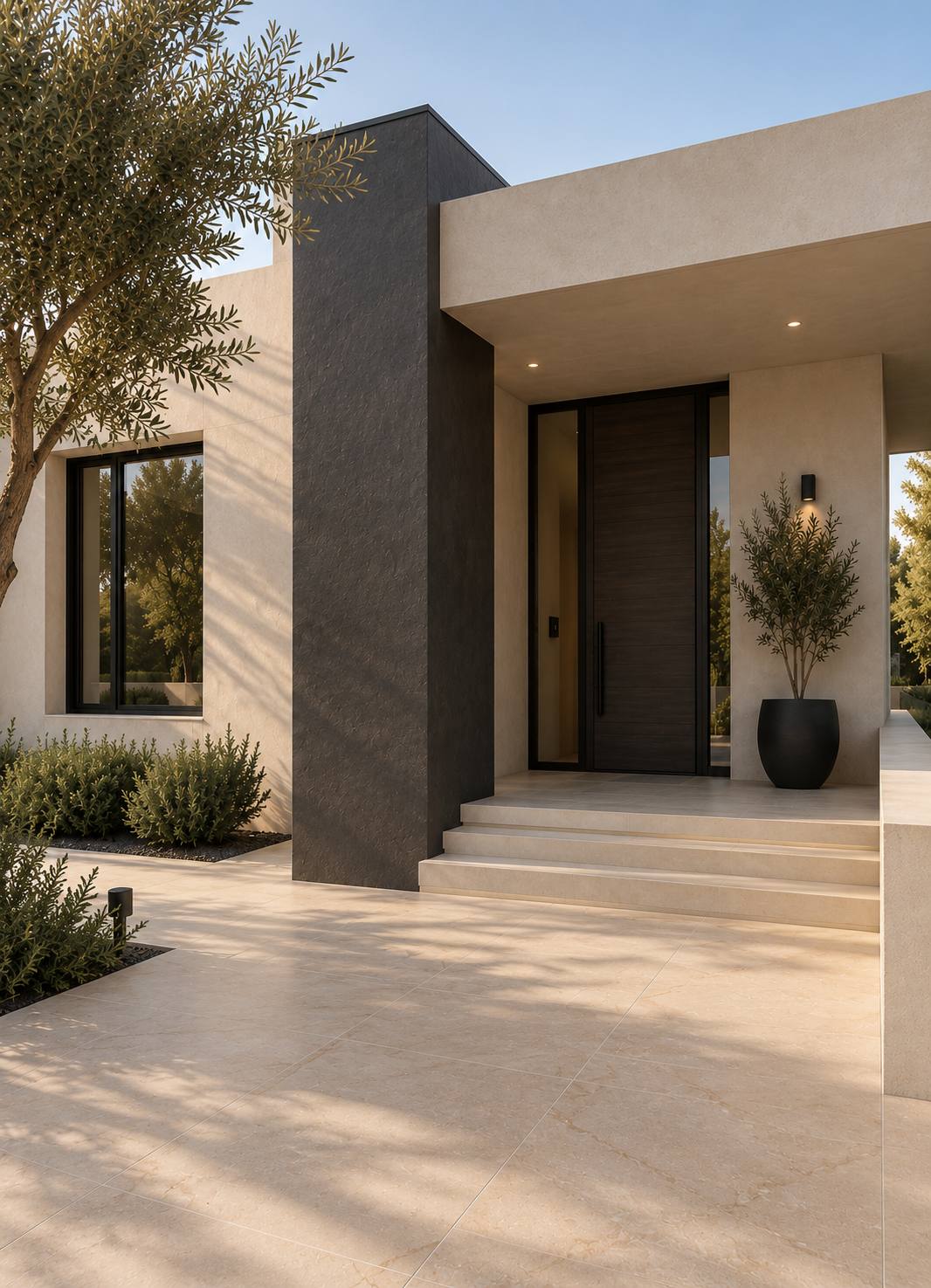 Exterior contemporáneo con pavimento porcelánico