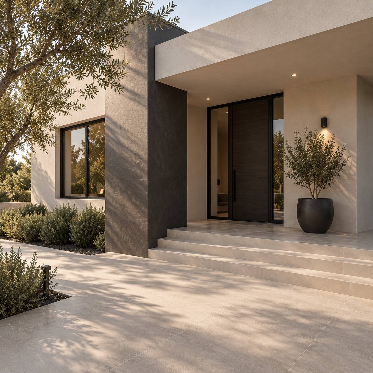 Proyecto exterior con diferentes superficies porcelánicas