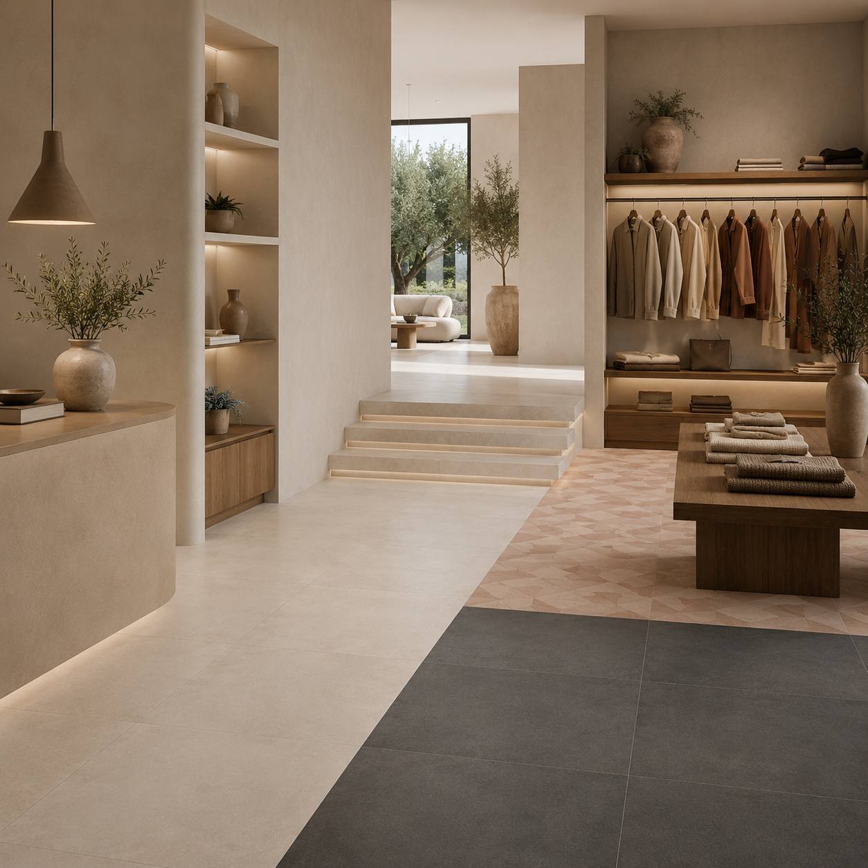 Proyecto interior con diferentes superficies porcelánicas